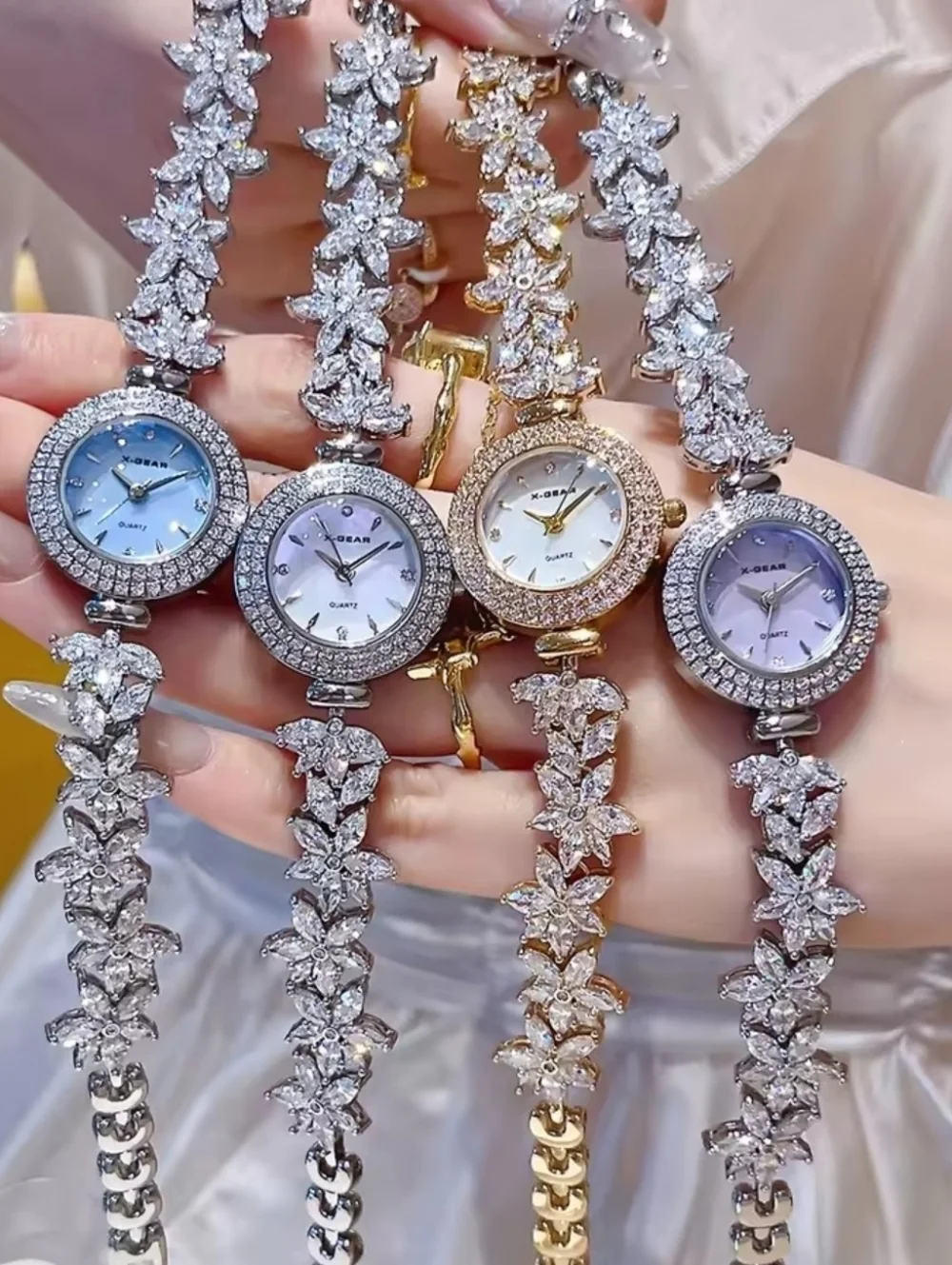 Women’s Gold Crystal Bracelet Watch with White Dial